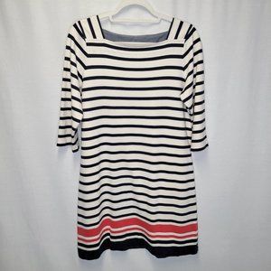 L. L. Bean Women's Medium Dress Knee Length 3/4 Sleeve Blue White Striped